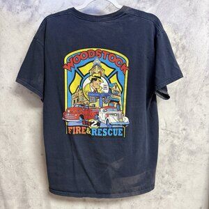 Woodstock Fire & Rescue T Shirt Mens L 21x27.5 Blue Y2K